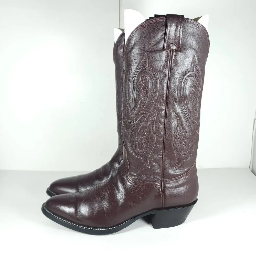 Nocona Men's US 9D 8011 Brown Leather Embroidered Western Cowboy Boots